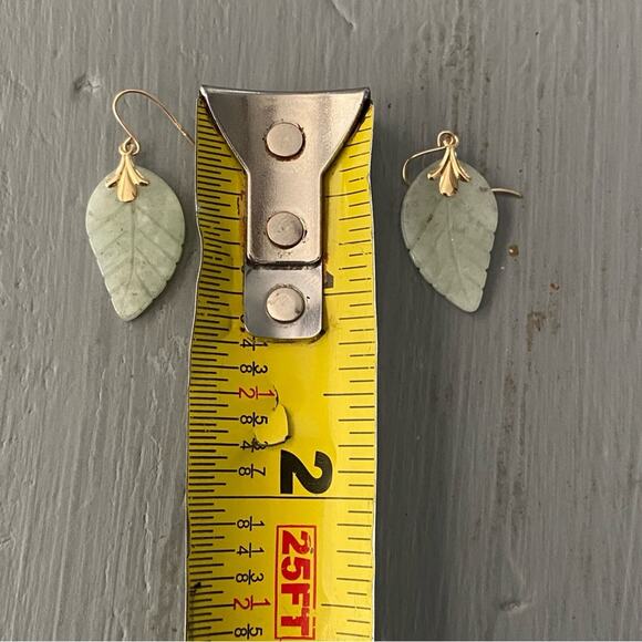 14K Gold Chrysoprase Leaf Earrings - Picture 2 of 6